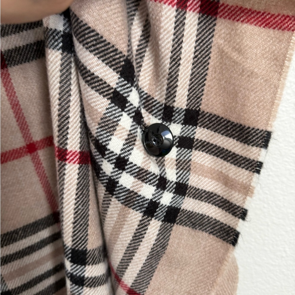 Plaid Beige and Red Cowl Neck Poncho - Picture 6 of 8